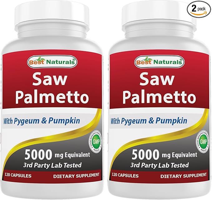 Best Naturals Saw Palmetto 10:1 Extract Prostate Supplements for Men - 120 Capsules - Made with Pygeum Bark 4:1 Extract & Pumpkin Seed Powder (Pack of 2)