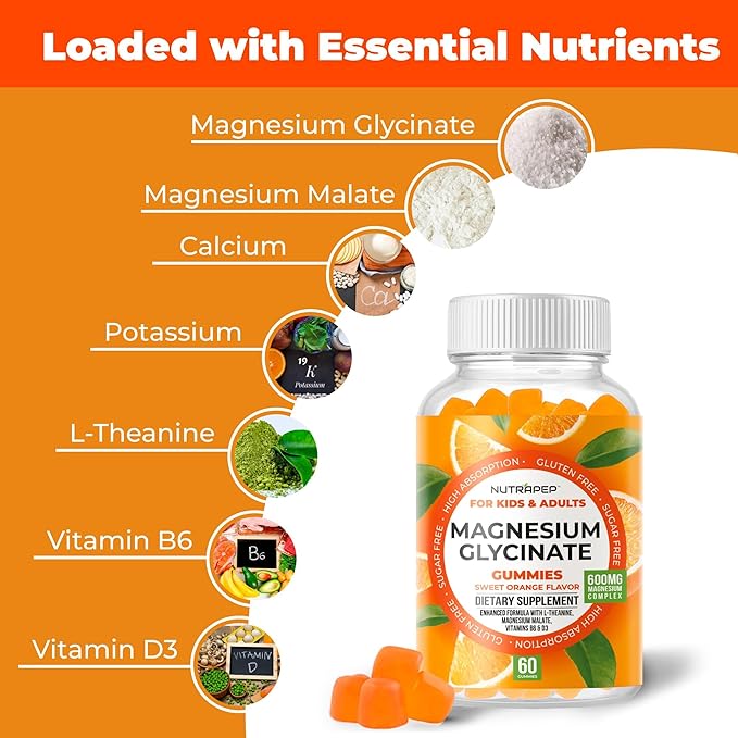 NutraPep Magnesium Glycinate Gummies for Kids & Adults Women & Men - Sugar Free Gluten Free Non-GMO Vegan Chewable Supplement (2 Pack)