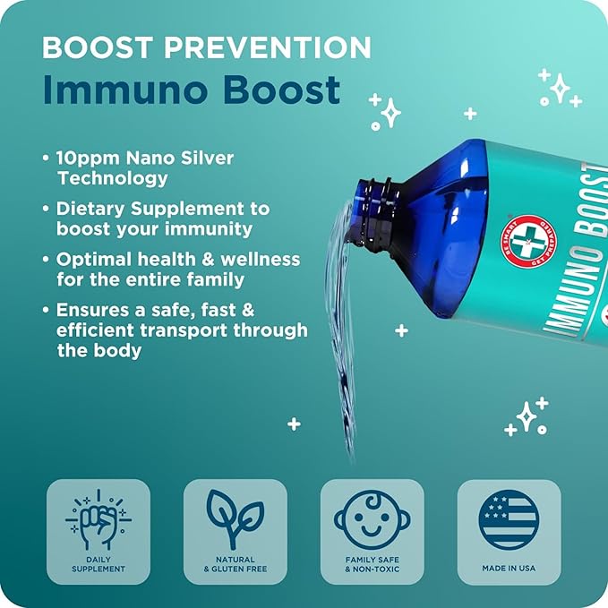 Be Smart Get Prepared Nano Silver Immuno Boost - 16 oz - Daily Immune Supplement for Family - Gluten Free, Vegetarian - Made in USA (Pack of 2)