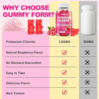 Pack of 2 Potassium Gummies, Potassium Chloride Gummies 1200mg for Adults, Sugar-Free Potassium Supplement Support Leg Cramps & Electrolyte Balance, Raspberry Flavor, 120 Count