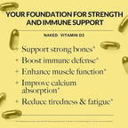 NAKED Vitamin D3 5000 IU – High Potency Vitamin D Supplement for Immune Support, Bone Strength, Muscle Function – 200 Vitamin D Softgels