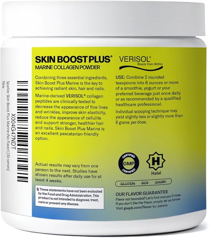 Sparkle Wellness Marine Skin Boost Plus (No Flavor) [30-Serves] | Collagen Powder Supplement with Marine-derived VERISOL Bioactive Hydrolyzed Collagen Peptides, Vitamin C & Hyaluronic Acid