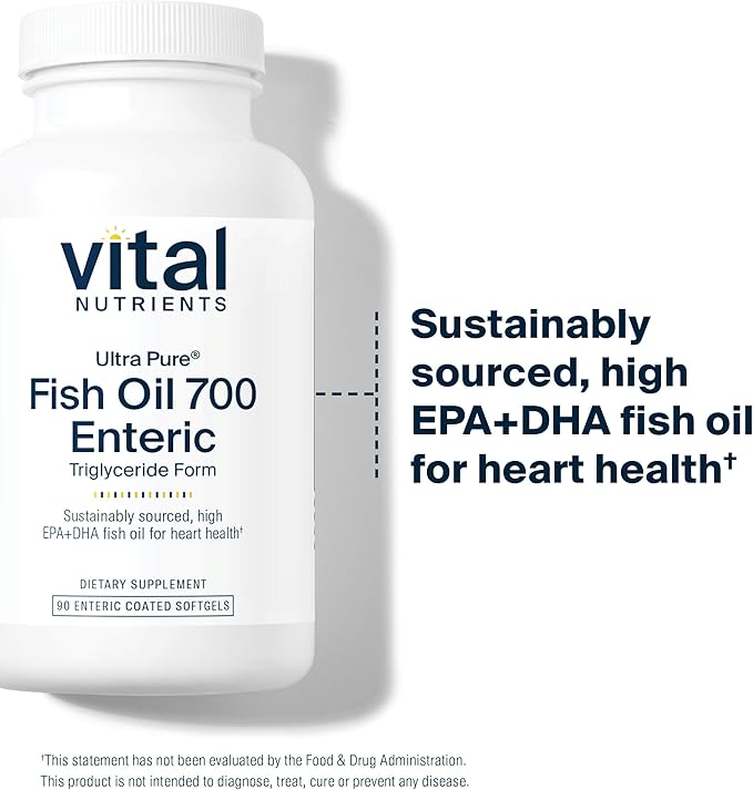 Vital Nutrients Ultra Pure® Fish Oil 700 Enteric Coated - Heart, Brain, Immune Health* - Sustainably Sourced High EPA & DHA Omega-3 Fatty Acid - Vanilla Flavor - Gluten, Dairy, Soy Free - 90 Count