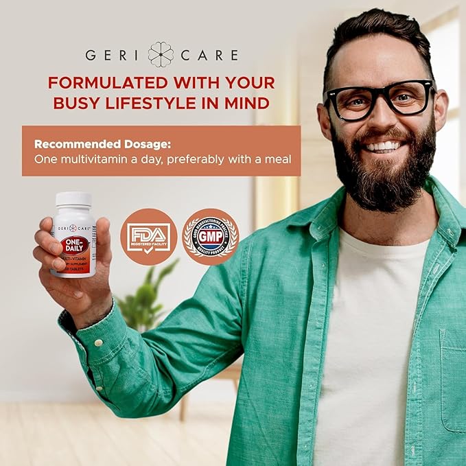 GeriCare One-Daily Multi-Vitamin Tablet, 100 Count Adult Multivitamin Supplement | Easy-to-Take Dietary Supplement with Vitamins A, C, D3, B, Calcium| Vitamin & Mineral Complex (2 Pack)