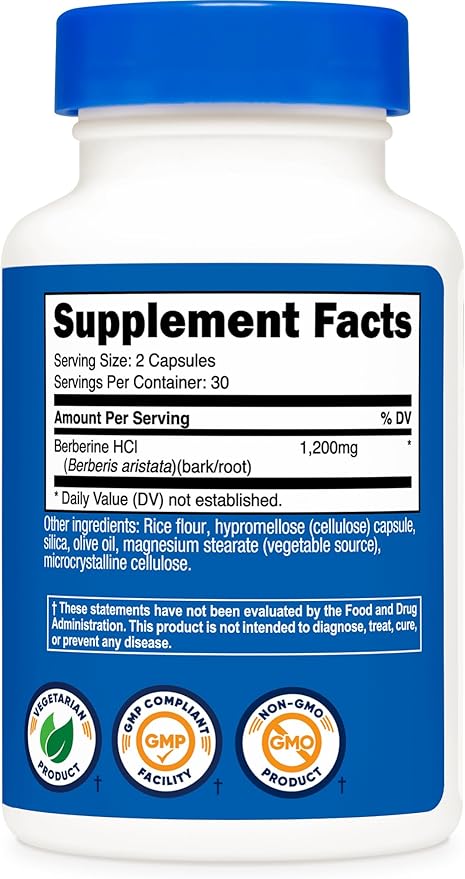 Nutricost Berberine HCl 1200mg, 60 Vegetarian Capsules - Gluten Free & Non-GMO (3 Bottles)