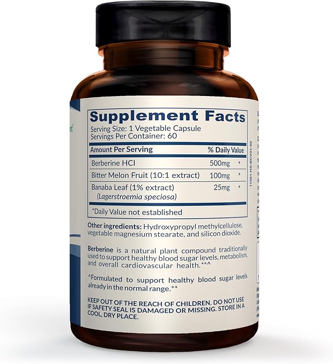 Berberine Complex, Support Supplement with Bitter Melon and Banaba Leaf | 60 Capsules (1-Pack)