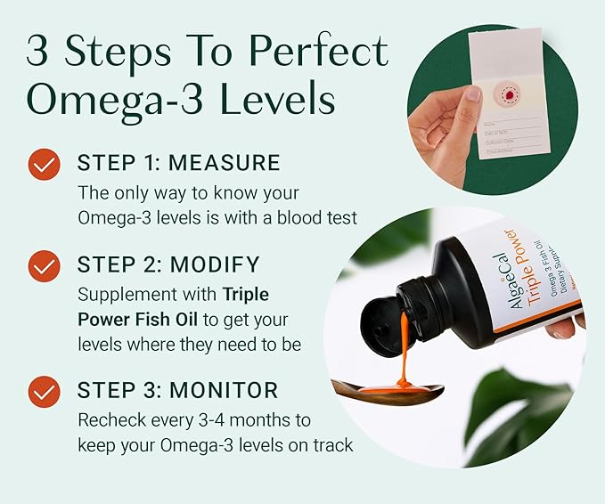 ALGAECAL Omega 3 Finger Test Kit – Easy Home Test Kit with Pre-Paid Return Envelope, Quick & Hassle-Free Certified Lab-Verified Results for Accurate Omega-3 Levels, Made in USA (Pack of 3)