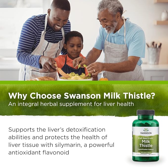 Swanson Full Spectrum Milk Thistle Liver Health Supplement for Adults Seeking Natural Detoxification and Antioxidant Support - 500 mg (100 Vegan Capsules)