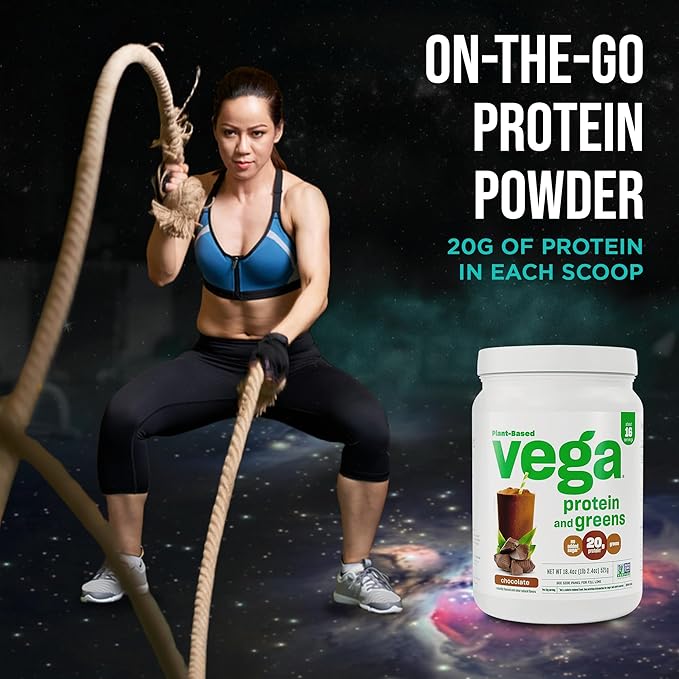 Vega Premium Protein + Supergreens, Chocolate – 20g Vegan Protein, Dairy & Gluten Free, 19.2 oz (16 Servings)