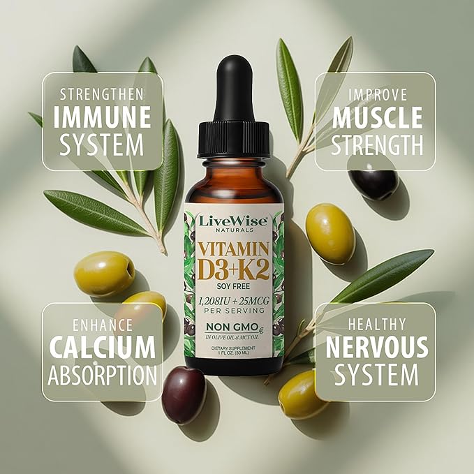 Vitamin D3 K2 Drops for Adults - 930 Drops, Ultra Concentrated Formulation, Fast Absorption 1208 IU Vitamin D3, 25 MCG (MK-7) - Micro-Dosing Dropper for Calcium & Bone Support