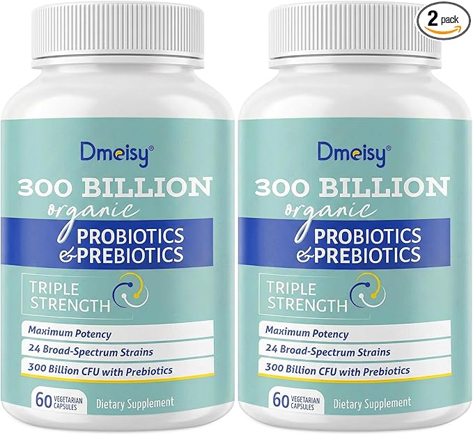 Probiotics for Women and Men, 300 Billion CFU 24 Strains Probiotics + 15 Organic Herbs Prebiotics Blend, Shelf Stable Gut Health Supplement for Digestive Immune & Whole-Body Health, 4 Month Supply