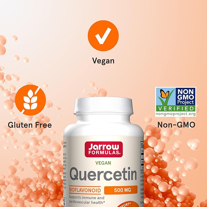 Jarrow Formulas Quercetin 500mg Capsules - 30 Veggie Caps - Supports Antioxidant Status, Cardiovascular Health & Immune Health - 30 Servings