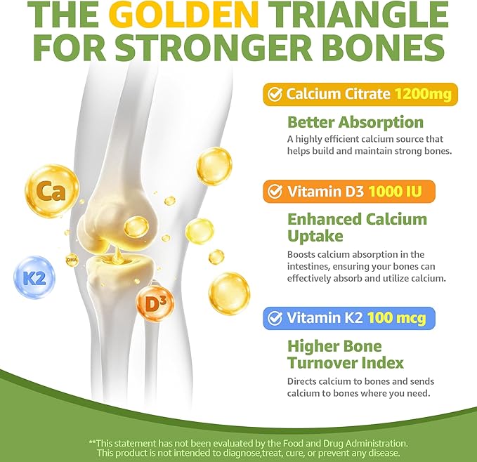 Calcium Citrate Gummies 1200mg with Vitamin D3 K2, Chewable Calcium Supplements for Women & Men, High Potency Support B0ne, Te*th, Strength & Immune Health, Mango Flavor, Non-GMO, Sugar Free, 60 Cts