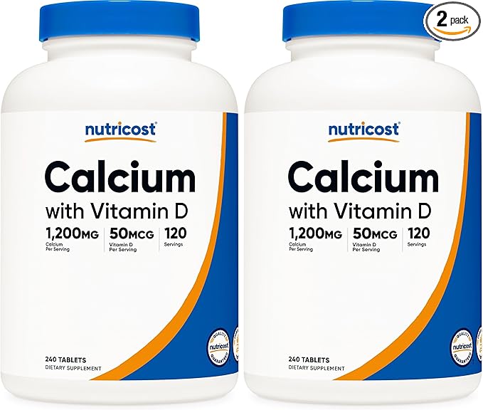 Nutricost Calcium with Vitamin D, 240 Tablets - Calcium (1200mg) Vitamin D (50mcg) Per Serving - Non-GMO, Gluten Free (Pack of 2)