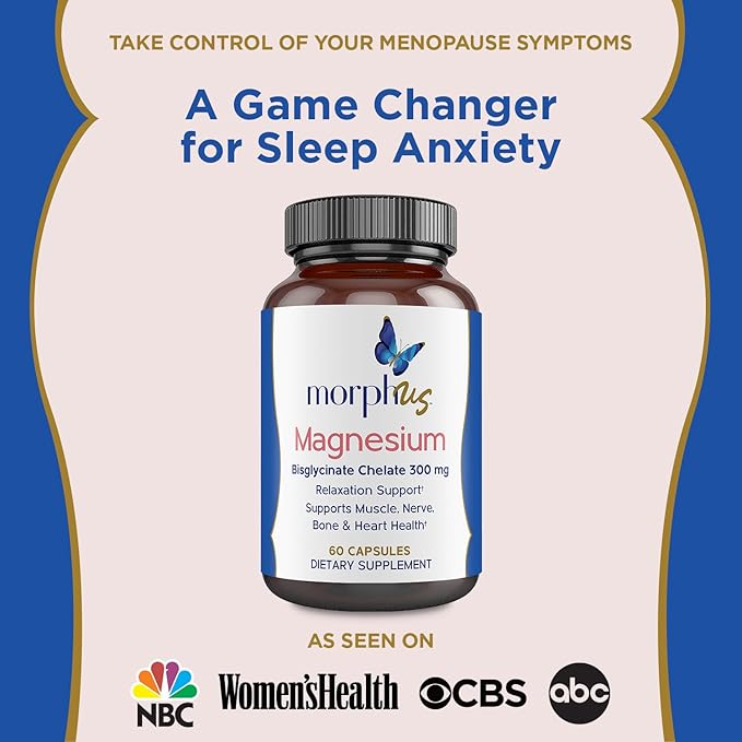 Morphus Magnesium Bisglycinate Chelate 300mg Supplement | 60 Capsules | Helps Women with Perimenopause & Menopause Symptoms | Restful Sleep, De-Stress, Relaxes Muscles & Nerves | Fast Absorption