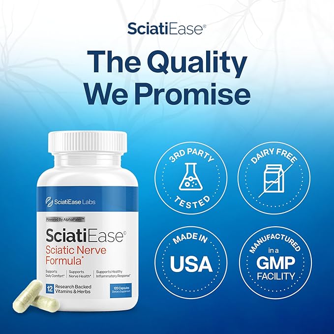 SciatiEase Sciatic Nerve Health Support Supplement - Nerve Support Formula with AlphaPalm, Pea, Vitamin B Complex, Alpha Lipoic Acid 300mg - 6 Bottles