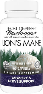 Host Defense Mushrooms Lion's Mane - Supplement Capsules for Brain Health Support - Mushroom Support for Focus & Memory Function - Immune & Nervous System Supplement - 60 Capsules