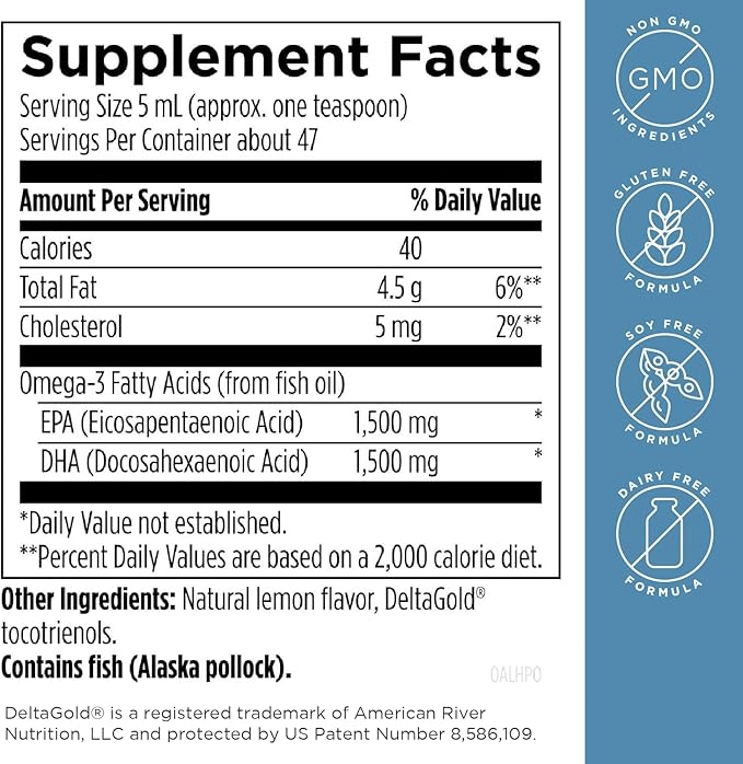 Designs for Health OmegAvail Hi-Po Liquid - High Concentration 1500mg EPA 1500 DHA - Triglyceride Omega 3 Fish Oil Heart Health & Brain Supplements - Natural Lemon Flavor (8oz)