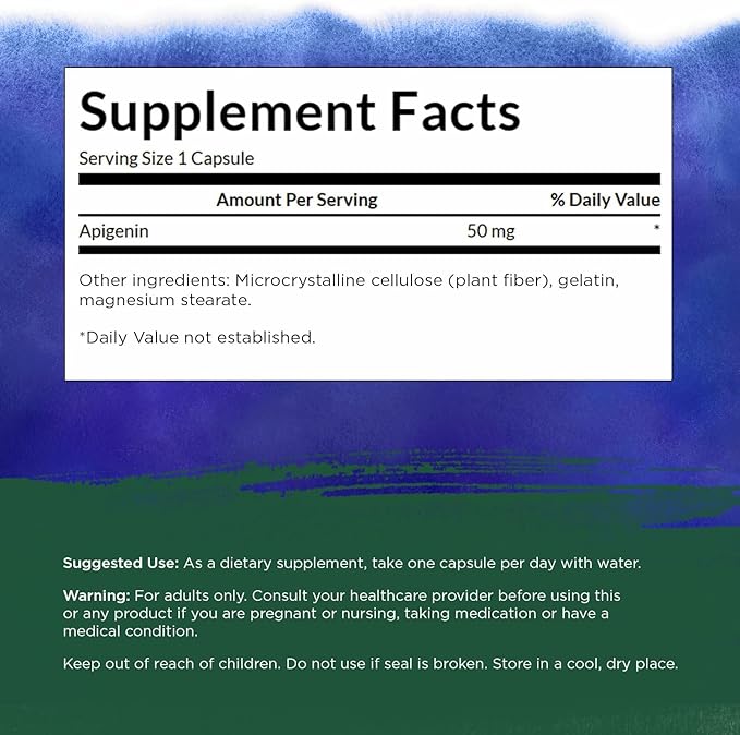 Swanson Apigenin Bioflavonoid Supplement for Adults Seeking Natural Sleep, Relaxation, and Stress Relief Support - 50 mg (90 Vegan Capsules, 4 Pack)