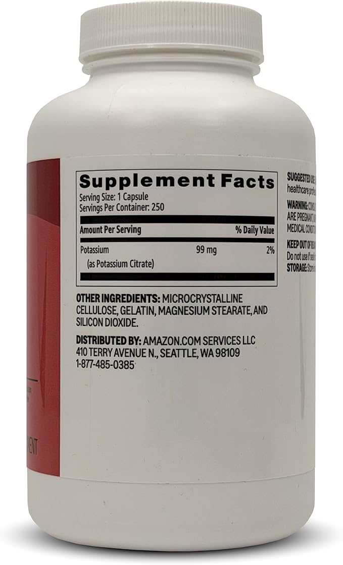 Amazon Basics Potassium Heart Health Caplets, 99 mg 250 Count