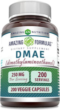 Amazing Formulas DMAE Supplement | 250 Mg | Veggie Capsules | Non-GMO | Gluten-Free | Made in USA (1 Pack, 200 Count)