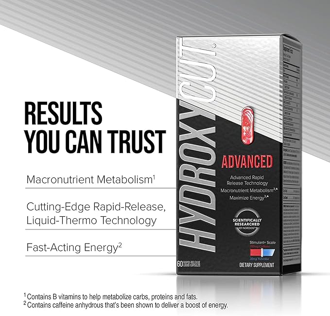 Hydroxycut Advanced - Thermogenic Supplement - Metabolism & Energy Support for Men & Women - C. Canephora Robusta, Yohimbe Extract & 200 mg Caffeine - Rapid Release Liquid Capsules - 60 Capsules