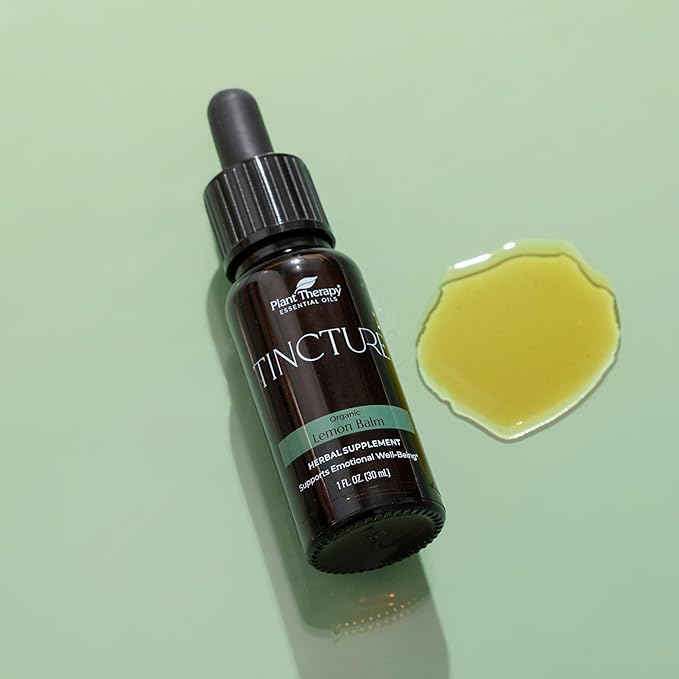 Plant Therapy Organic Lemon Balm Herbal Supplement Tincture 30 mL (1 oz) Encourages Emotional Balance, Helps Soothe Digestive Discomfort, Vegan, Non GMO, Gluten Free, Liquid, 1 Bottle