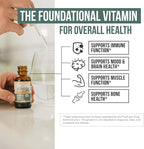 Plant-D3 Organic Vitamin D3 5000 IU - Vegan, Max Strength Sublingual Liquid D3 Drops - 200% Higher Absorption - 100% Plant-Based Cholecalciferol Form - Adjustable Dosing for All Ages (1oz Liquid)