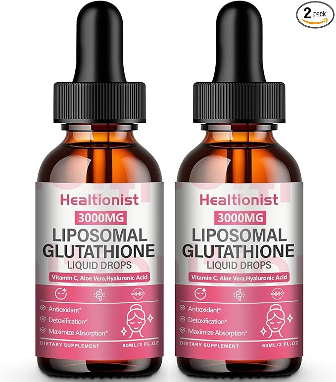 2 Pack 3000mg Liposomal Glutathione Liquid Drops with Vitamin C, 98% Absorption, Glutathione Liposomal Supplement, Powerful Antioxidant Complex for Immune System, Liver, 4 Fl Oz per Bottle