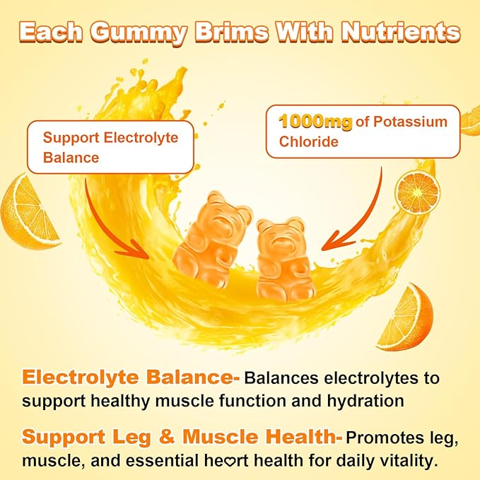 Sugar Free 2 Pack Potassium Gummies, Potassium Chloride for Adults, Potassium Supplement for Women & Men, Electrolyte Balance, Prevent Leg Cramp, Support Muscle & He♡rt Health, 120 Count