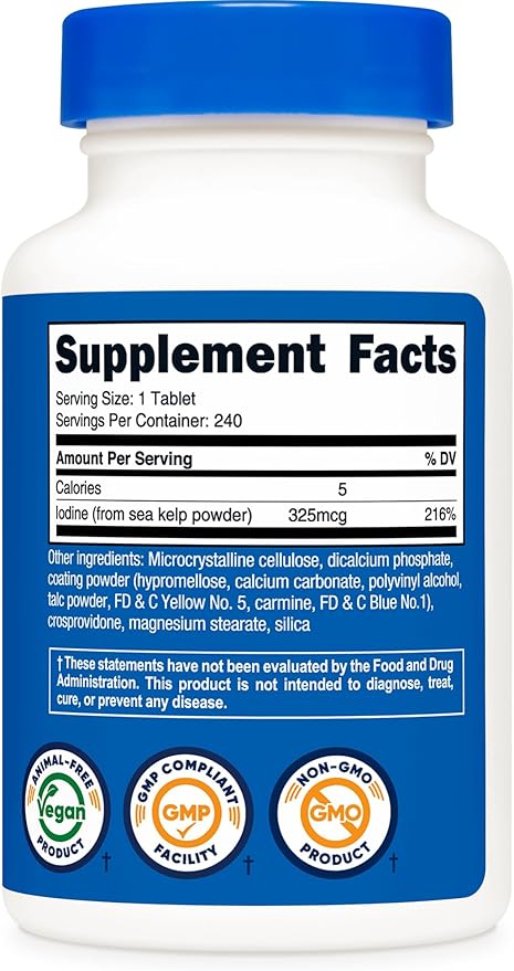 Nutricost Iodine (Natural Iodine from Sea Kelp) 325mcg, 240 Tablets - Non-GMO, Gluten Free
