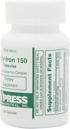 Dietary Supplement - Poly Iron Capsules 150 mg (100 caps per bottle) by Cypress Pharmaceutical #185-01 (1 Bottle of 100 Caps)