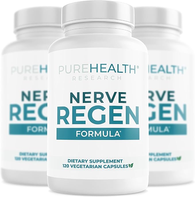PUREHEALTH RESEARCH Nerve Regen Formula - Nerve Support Supplement for Feet & Hands - with Alpha Lipoic Acid ALA, Benfotiamine, Acetyl L-Carnitine, Vitamin B2, B6, B12, D3 & More - 3 Bottles
