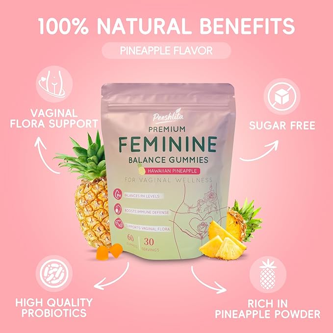 Women’s Probiotic Gummies – Vaginal & Gut Health Support with Prebiotics – 5 Billion CFU, Pineapple Flavor, 60 Count, Non-GMO & Gluten Free