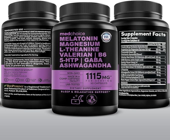 12-in-1 Melatonin Sleep Capsules - Natural Sleep Aids for Adults with Melatonin 5mg and Magnesium Glycinate 500mg, Sleep Aid with Ashwagandha, L Theanine, Valerian Root, GABA, 5-HTP (90ct, Pack of 2)