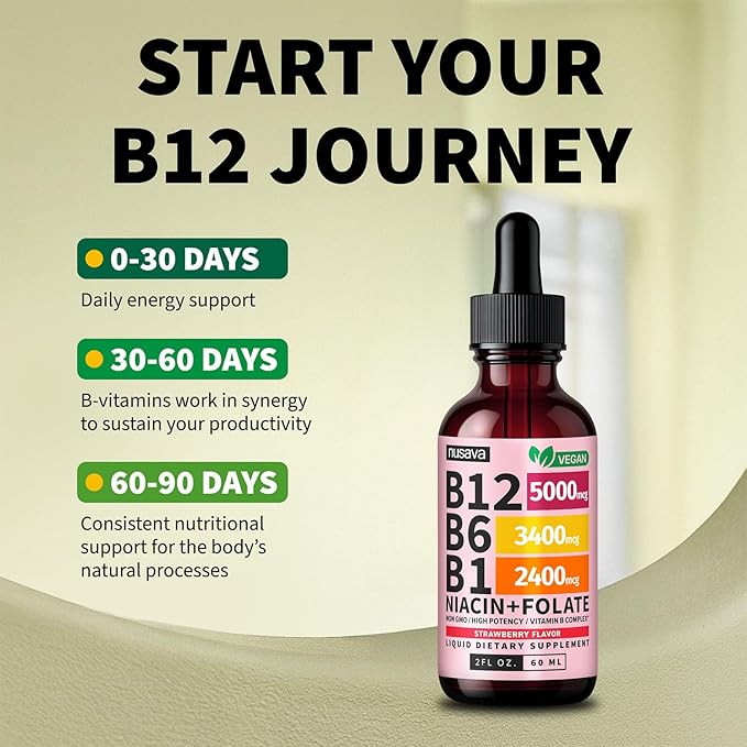 (2 Pack) Vitamin B12 and B6 Liquid Drops, B12 Sublingual Vitamin B Complex - B 12 Vitamin 5000mcg - B12 Methylcobalamin for Energy, Brain, and Heart Support with 27,200 mcg, Strawberry, 80 Servings