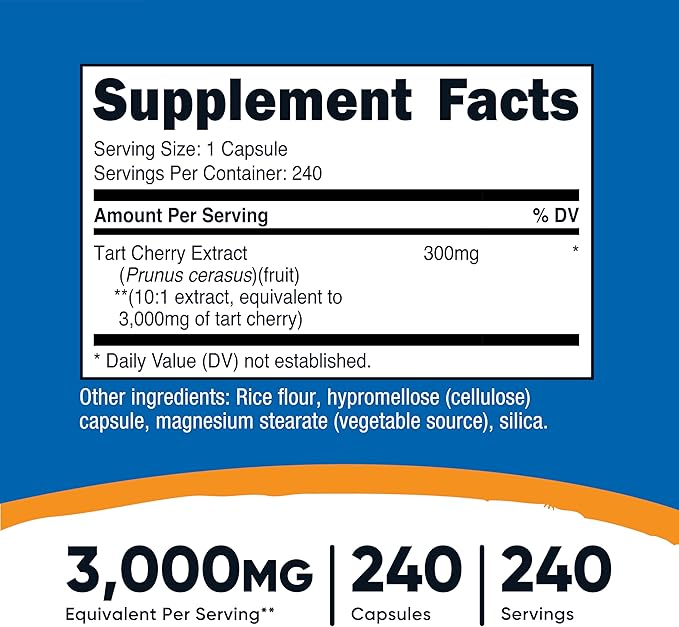 Nutricost Tart Cherry Extract 240 Vegetarian Capsules for 240 Servings per Bottle - Gluten Free, Non-GMO