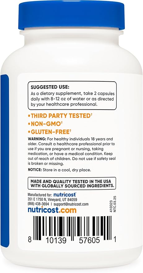 Nutricost Sodium Bicarbonate (2,500mg) 120 Capsules - GMO-Free, Gluten Free, Vegan, 60 Servings