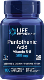 Life Extension Pantothenic Acid, 500 mg, Vitamin B5, Calcium, Support Healthy Metabolism, Mitochondrial Energy Production, Gluten-Free, Non-GMO, Vegetarian, 100 Capsules