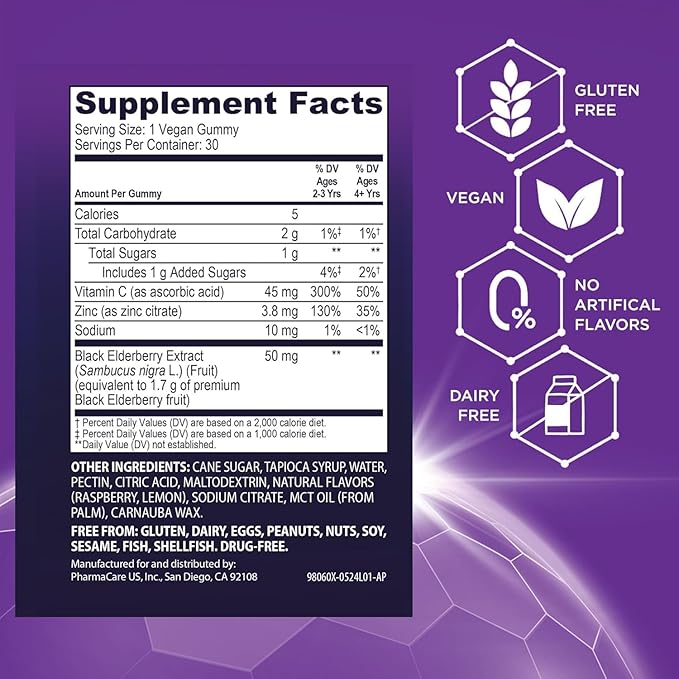 Sambucol Black Elderberry Gummies for Kids - Elderberry Gummies with Zinc and Vitamin C, Chewable Supplement for Kids, Low Sugar, Berry Flavor - 30 Count