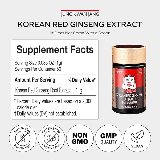 JUNG KWAN JANG Korean Red Panax Ginseng Concentrated Extract 50g - Korean Ginseng Roots, Boosts Immune System, Energy, Stamina, Healing/Recovery, Focus/Fatigue