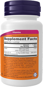 NOW Supplements, Vitamin B-12 5,000 mcg, With Folic Acid, Nervous System Health*, 60 Lozenges