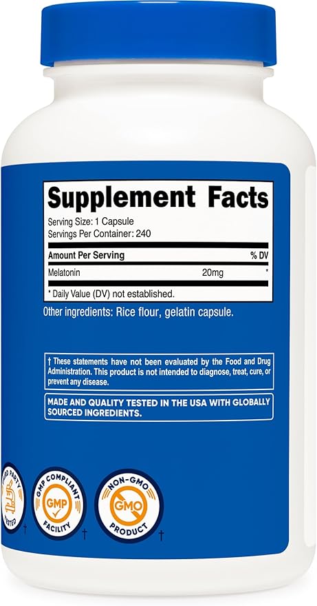 Nutricost Melatonin 20mg, 240 Capsules, Non-GMO & Gluten Free (Pack of 2)
