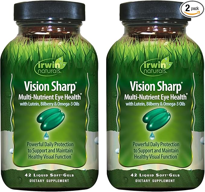 Irwin Naturals Vision Sharp Multi-Nutrient Eye Health - 42 Liquid Soft-Gels, Pack of 2 - with Lutein, Bilberry & Omega-3s - 42 Total Servings