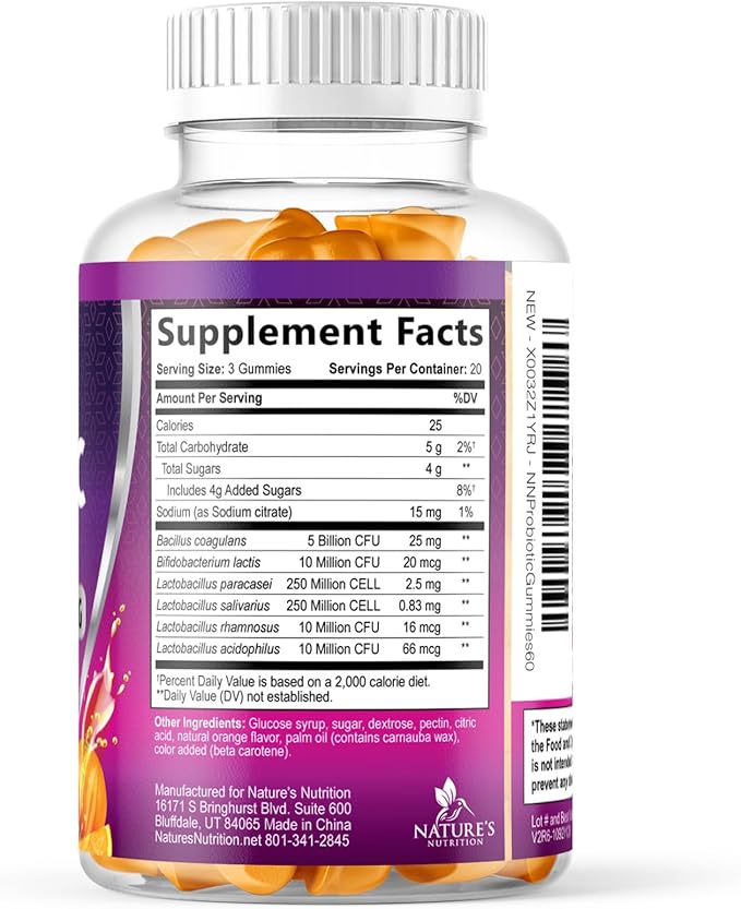 Probiotics for Digestive Health Gummies - 6 Unique Strains for Daily Immune Support & Gut Health, Supports Constipation, Gas & Bloating - Best Probiotic Supplement Gummy for Women & Men - 60 Gummies