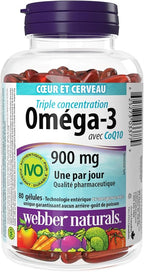 Webber Naturals Triple Strength Omega-3 with CoQ10 enteric coated 900 mg Omega-3 (EPA • DHA)/ 100 mg CoQ10, 80caps