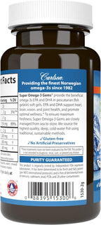 Carlson - Super Omega-3 Gems, 1200 mg Omega-3s, Norwegian, Cardiovascular Support, Brain Function & Vision Health, 50 soft gels