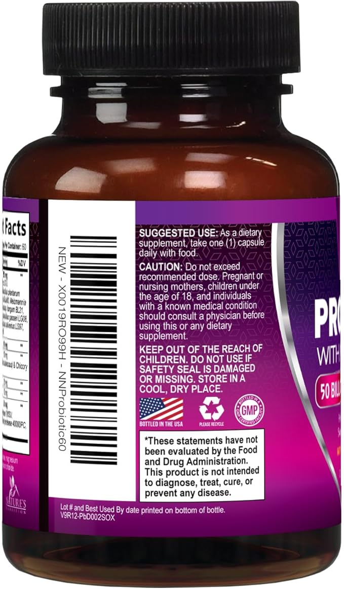 Probiotics for Digestive Gut Health - 50 Billion CFU Per Capsule, 10 Premium Strains & Prebiotics - Best Probiotics for Women & Men, Occasional Constipation, Gas, Immune Health Support - 60 Capsules