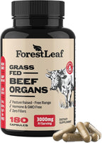 ForestLeaf Beef Organ Supplement - Grass Fed & Pasture Raised - Total Body Wellness & Performance, Organ Complex with 3000mg of Desiccated Beef Liver, Heart, Kidney, Pancreas, Spleen (180 Capsules)