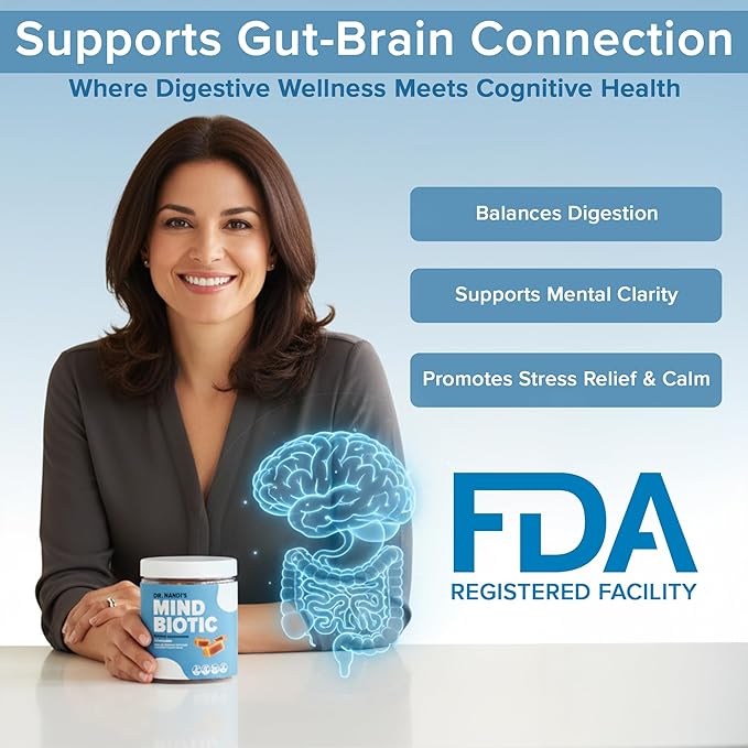 Dr. Nandi's MindBiotic Brain & Digestive Health Supplement - KSM-66 Ashwagandha, Probiotics & Prebiotics - Supports Memory, Focus, Energy & Gut-Brain Connection - 300MG - 60 Caramel Cinnamon Chews